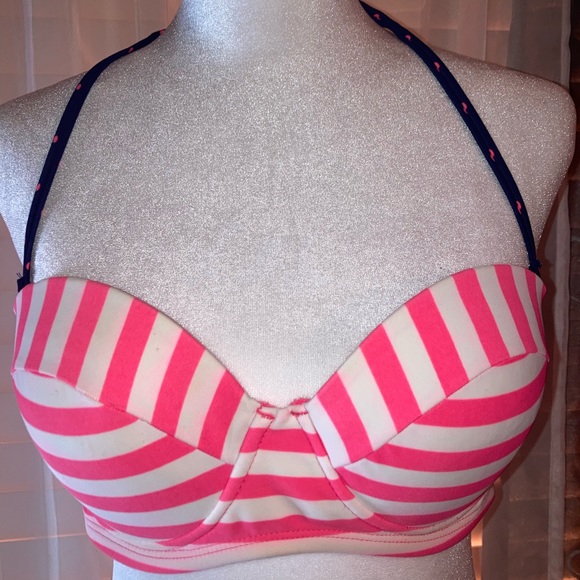 Xhiliration Pink Stripped with removable Polkadot Spaghetti Strap Bikini Top M - Picture 1 of 11